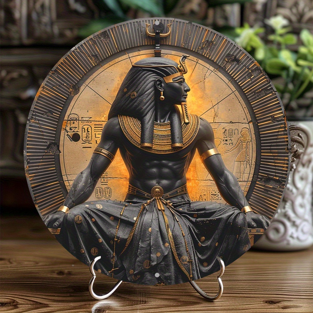 

1pc, 2d Round Aluminum Flat Sign (8x8 Inch), Egyptian Pharaoh Figure Themed Decoration Office Room Home Door Decorations, Holiday Gifts, Best Gift For History Archaeology Funs