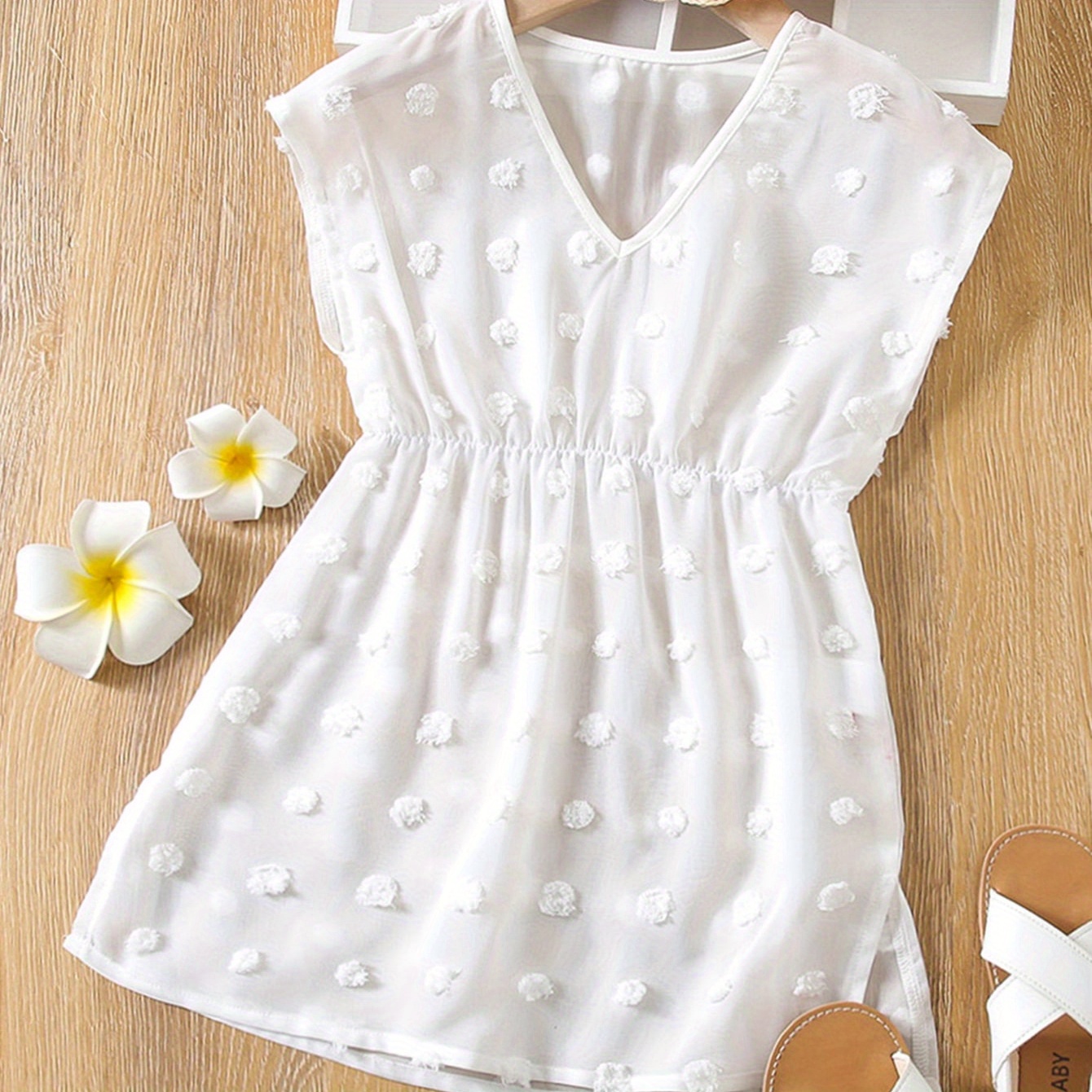 

Young Girl's Swimwear Sheer V Neck Sleeveless Chiffon Cover Up Beach Dress