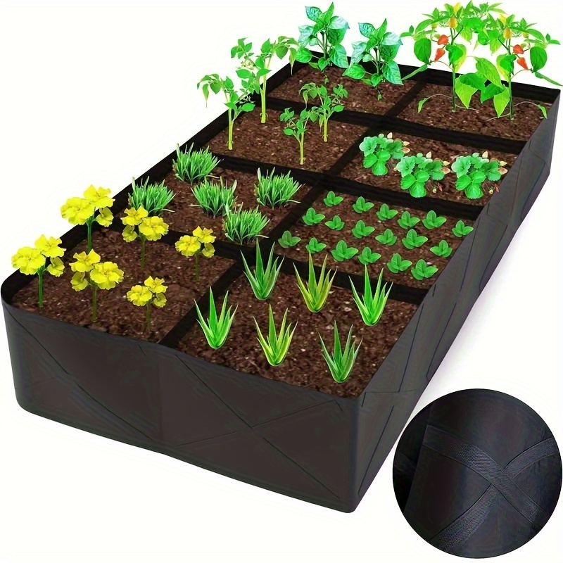 

1 Pack, 128 Gallon Raised Garden Bed, 3x6ft 8-grid Breathable Plant Grow Bag, Durable Rectangle Planting Container For Outdoor Indoor Vegetables, Flowers, Potatoes, And Gardening Use