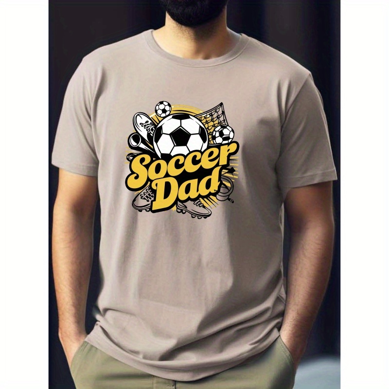 

Men's Trendy T-shirts, Retro Soccer Dad Pattern & Solid Color, Simple & Causal, Quick Drying & Breathable
