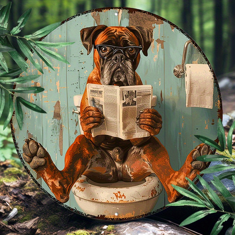 

Durable 8x8" Round Aluminum Bathroom Sign - Uv & Scratch Resistant, Easy-hang Outdoor/indoor Decor With Funny Boxer Design