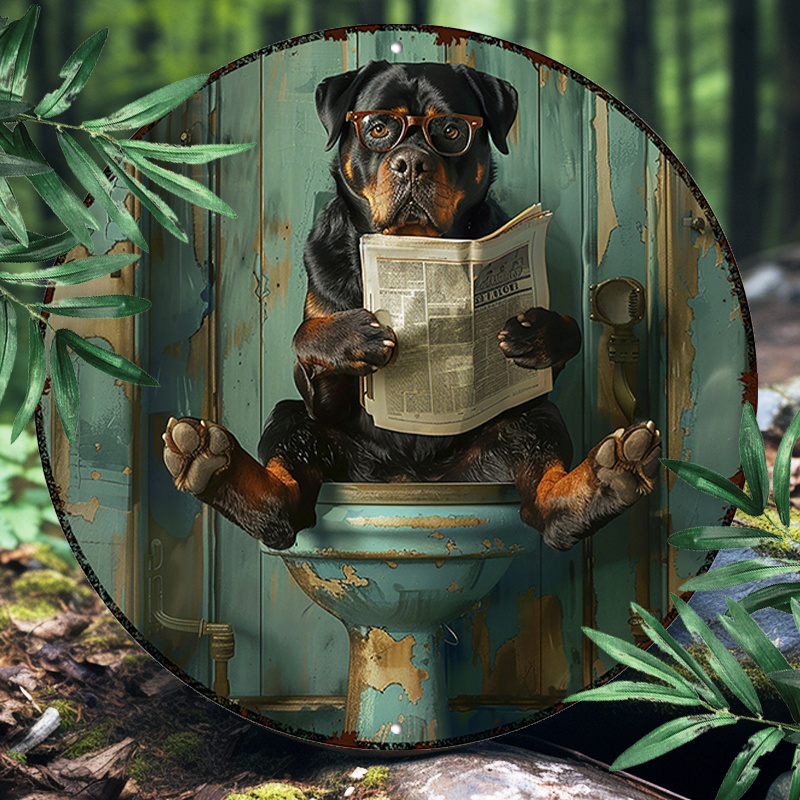 

whimsical Decor" Rottweiler Reading Newspaper - 8x8" Round Aluminum Sign | Durable & Uv Protected | Perfect For Bathroom Decor, Indoor/outdoor Use