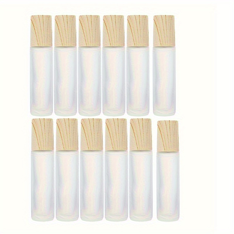 

Lot de 12 Bouteilles Rouleaux en Verre de 0.34oz avec Grain de Bois - Parfaites pour les Huiles Essentielles, Parfums & de Voyage