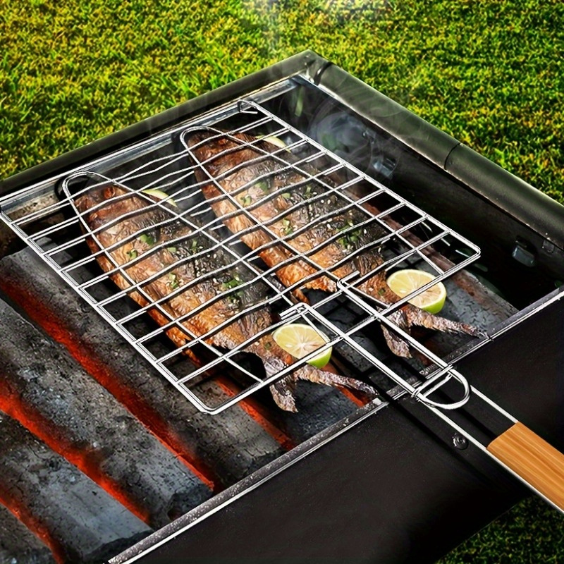 

1pc, Non-rust Stainless Steel Fish Grill Basket - Perfect Bbq Cooker For Outdoor Grilling - Essential Bbq Grill Accessory