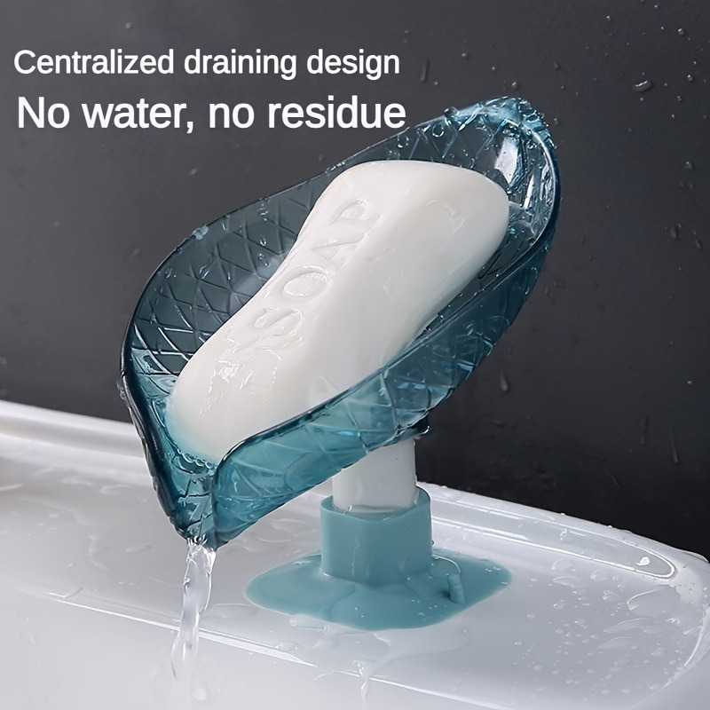 

Leaf-shaped Wall-mounted Soap Dish With Suction Cup - No Drill, Self-draining Bathroom Soap Holder, Durable Plastic