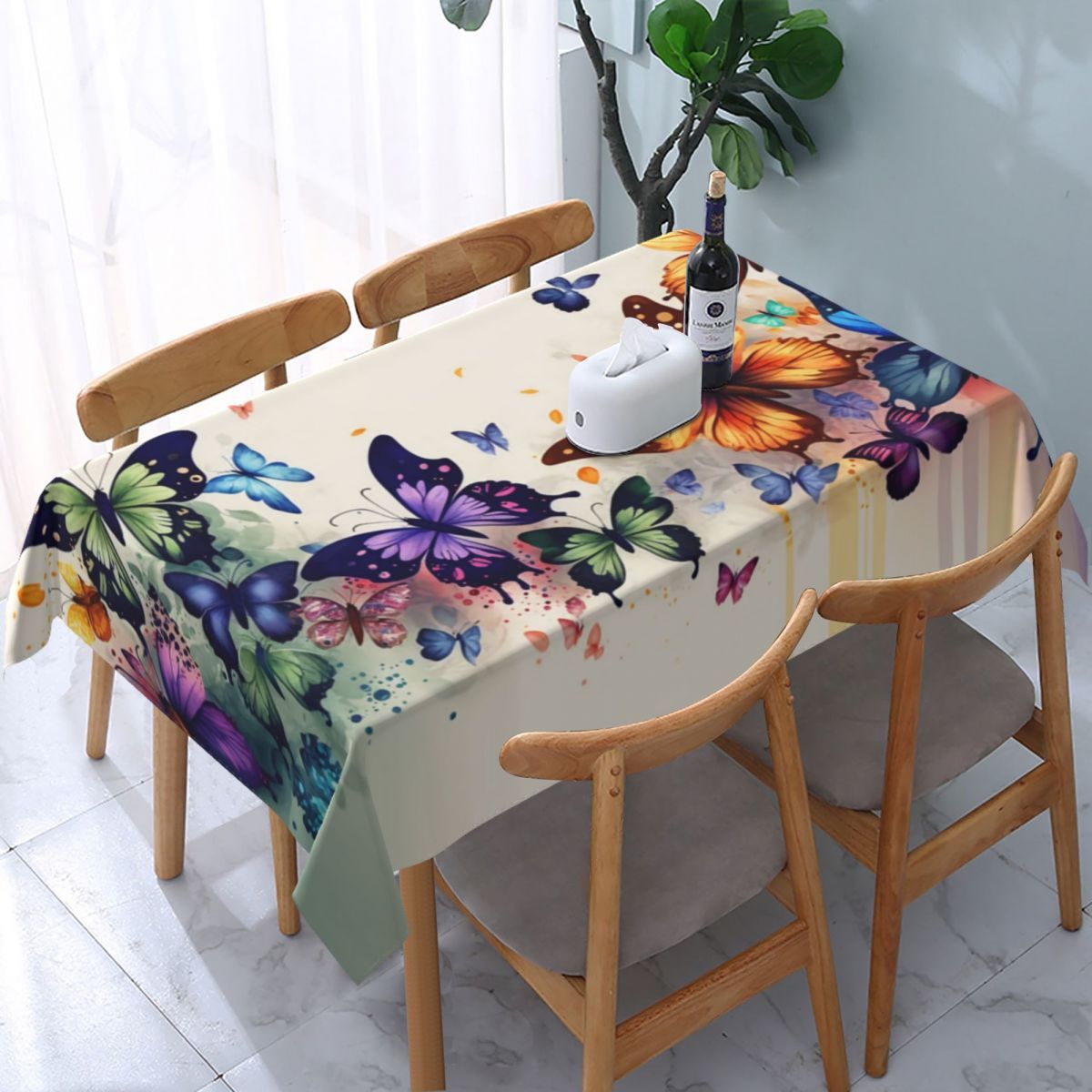 

1pc Gradient Butterfly Rectangular Tablecloth - Stain-resistant, Washable Microfiber For Kitchen & Dining Room Decor, Perfect For Picnics & Holiday Gifts
