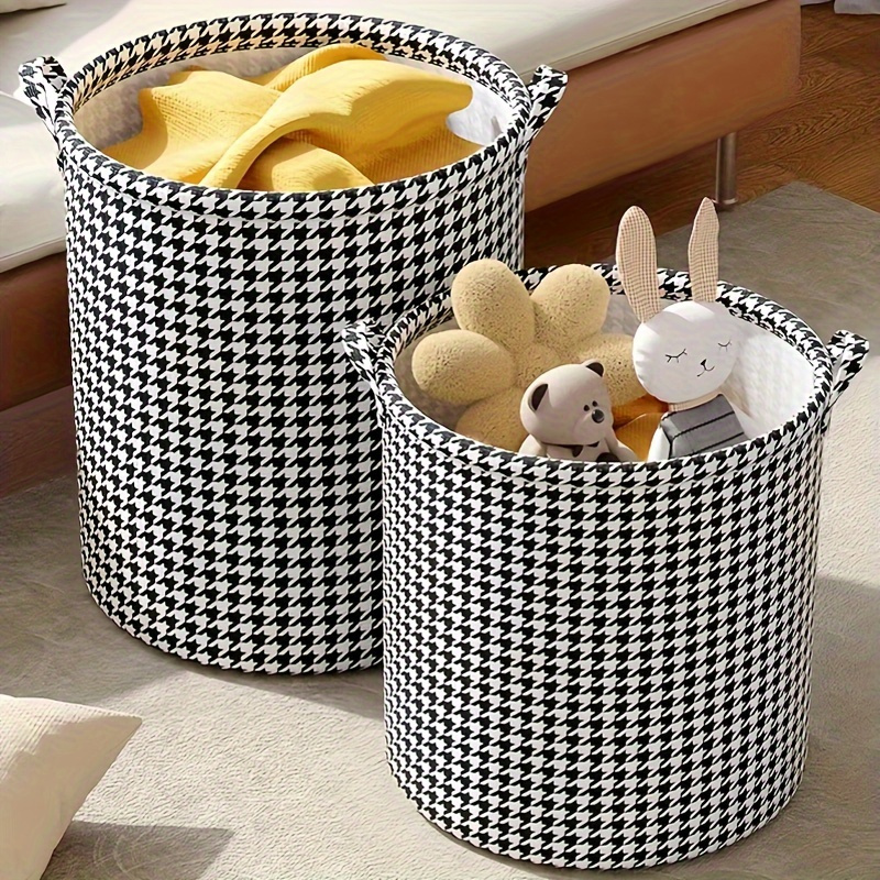 

Foldable Laundry Basket For Clothes And Toy Storage - Classic Houndstooth Design, Multi-functional Organizer For Bathroom, Bedroom, Playroom - Durable Material, Includes Multiple Components - 1pc