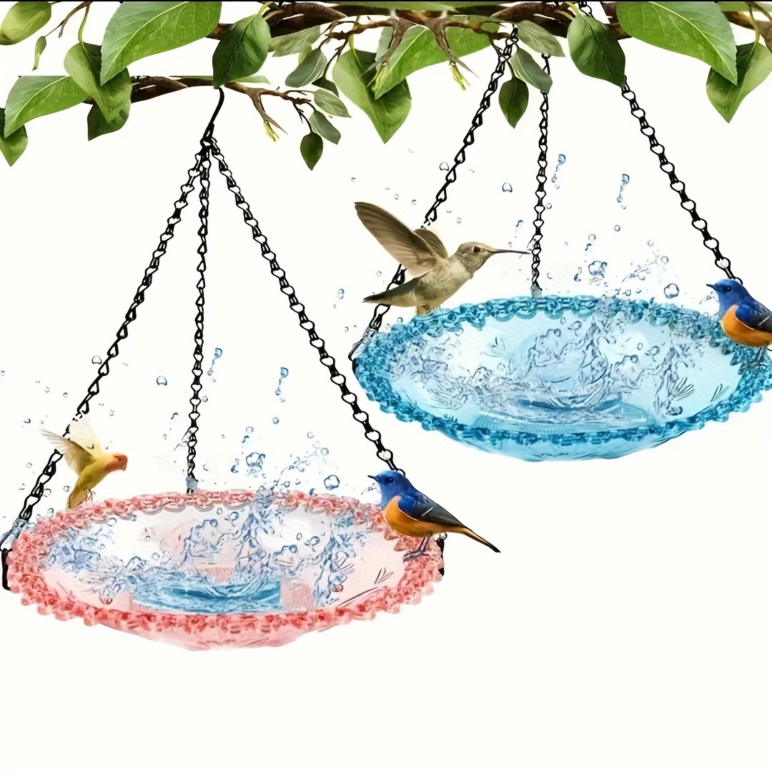 

Hanging Bird Bath Feeder Set With Chain, Outdoor Garden Patio Decor, Floral Design Pp Bird Water Dish, Yard Accessory For Balcony And Garden Decoration - Bird Target Species (9.3" X 5.5")