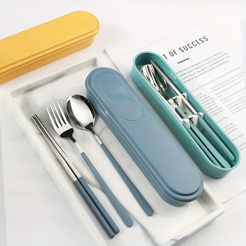 4pcs/ set travel utensils, stainless steel cutlery set portable reusable camping silverware, chopsticks with case, flatware set, cutlery Product details 9