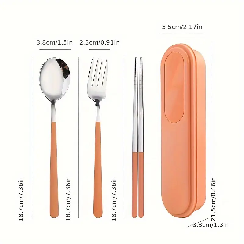 4pcs/ set travel utensils, stainless steel cutlery set portable reusable camping silverware, chopsticks with case, flatware set, cutlery Product details 0