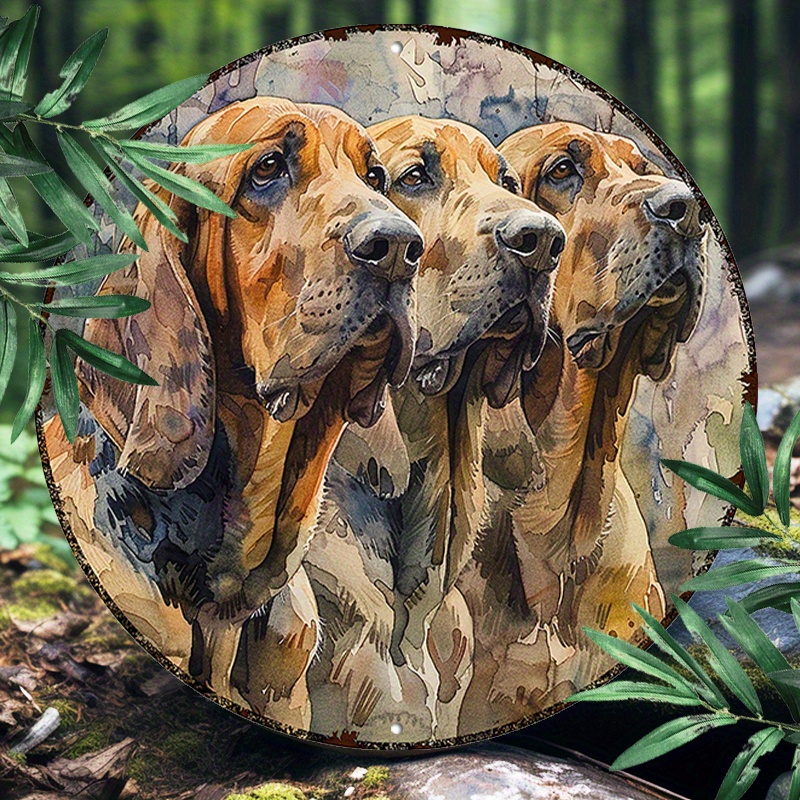 

Bloodhound Dog Decorative Sign - 1pc 8" Round Aluminum Waterproof Uv Resistant Metal Art For Home & Garden