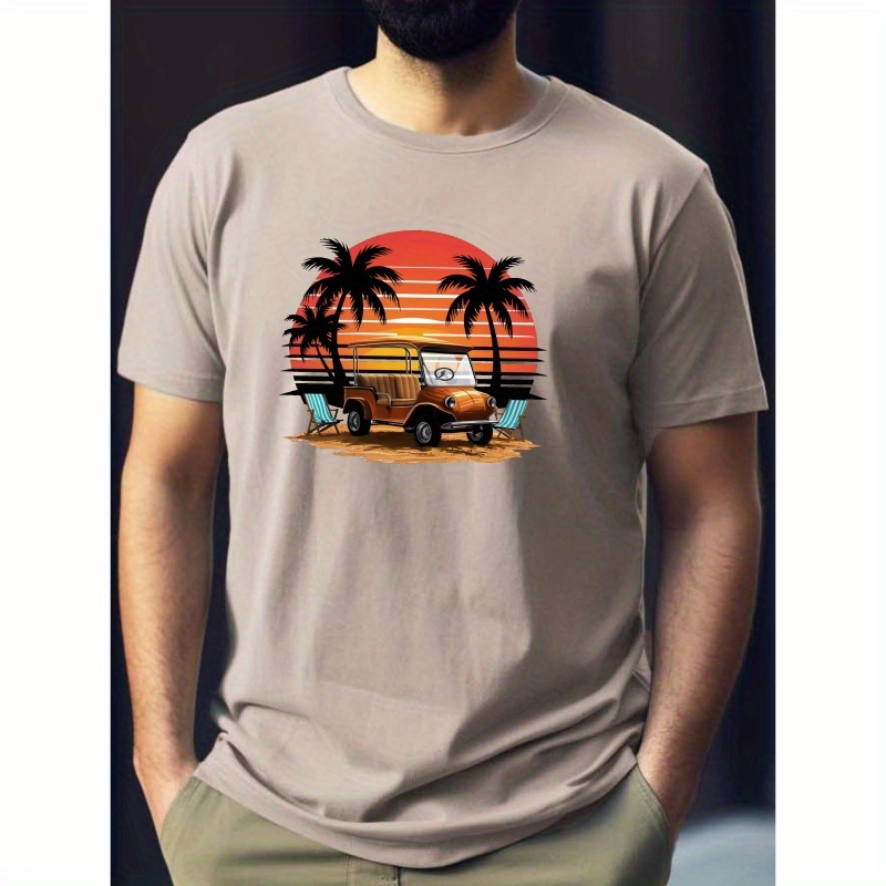 

Golf Buggy Print Tee Shirt, Tees For Men, Casual Short Sleeve T-shirt For Summer