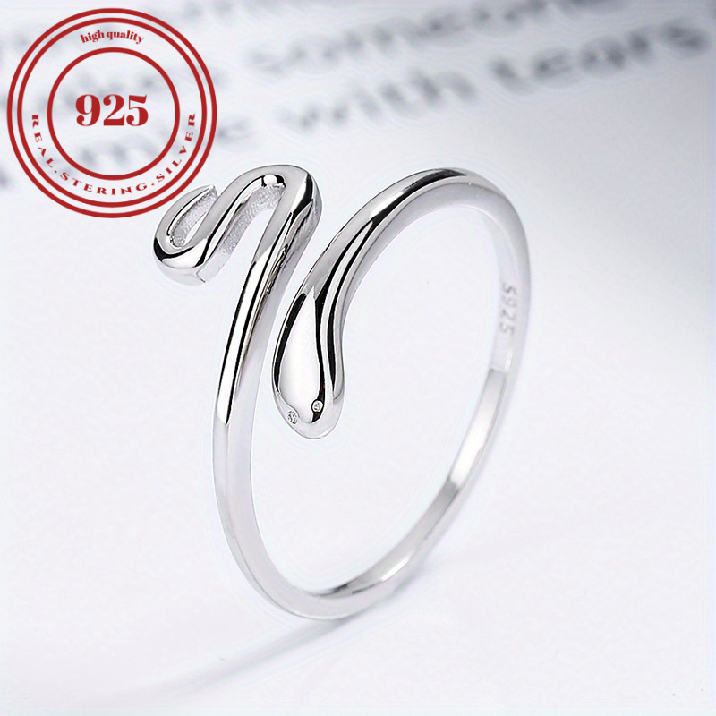 

S925 Sterling Silver Small Snake Design Ring, Simple Style Adjustable Ring Jewelry.1.2g/0.04oz