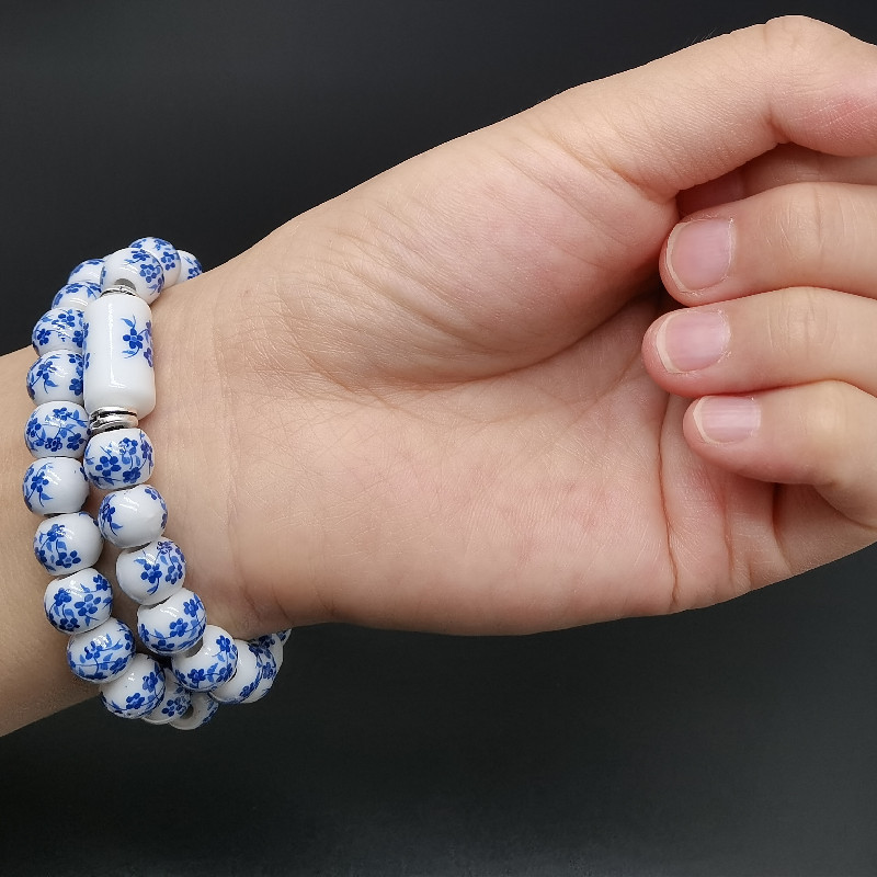 

Handcrafted Ceramic Sunflower Bracelet - Blue & White Porcelain Beads, Ethnic Style, Perfect For Everyday Wear Beads For Jewelry Making Beads For Bracelets