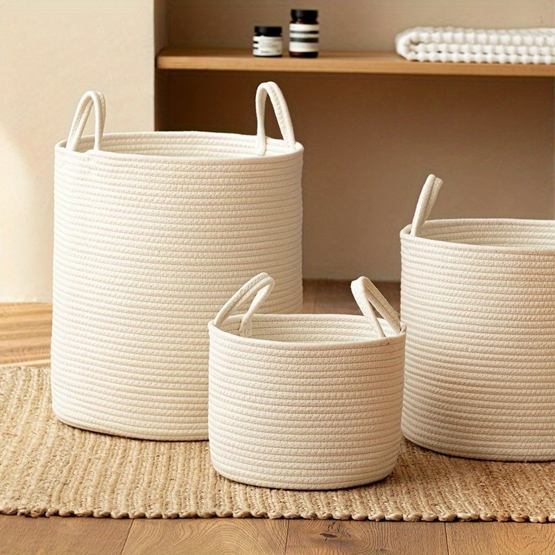 

Handmade Cotton Rope Storage Basket - Multifunctional, Stackable Organizer For Snacks, Toys, Clothes & More - Classic Nordic Style Woven Storage Basket Wicker Storage Basket