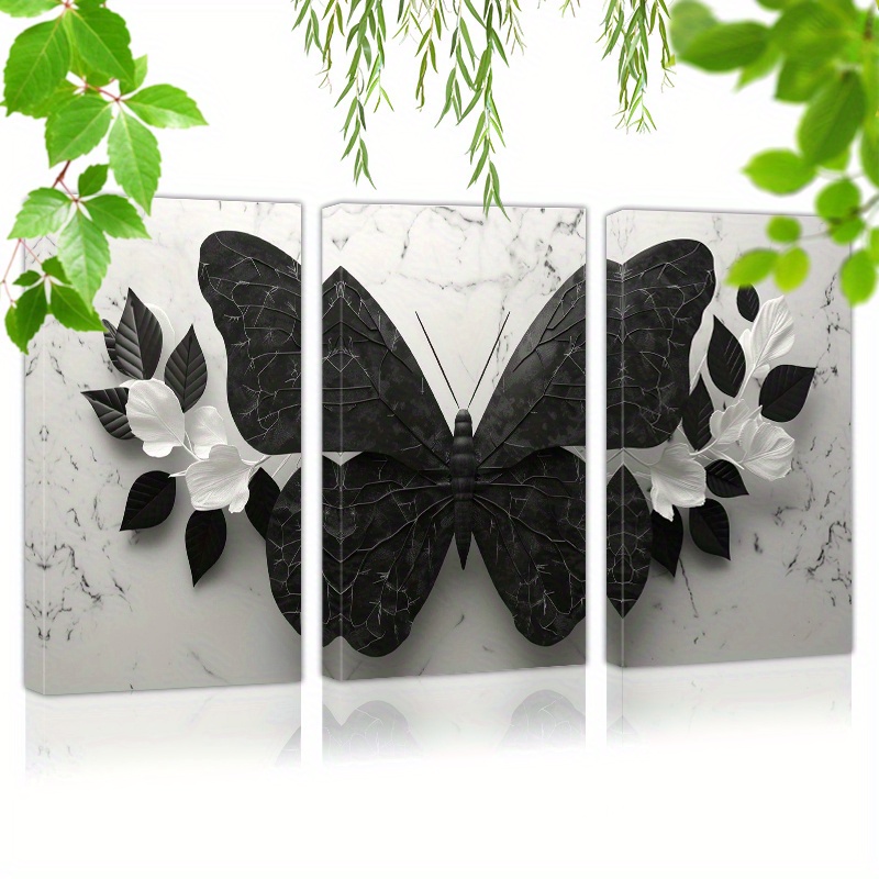 

Framed Set Of 3 Canvas Wall Art Ready To Hang A Black Butterfly Is Flying (4) Wall Art Prints Poster Wall Picrtures Decor For Home