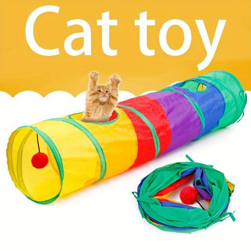

Colorful Collapsible Cat Tunnel - Interactive Play & Exercise Toy With Peek Holes, Crinkle Paper & Ball For Cats And Small Pets