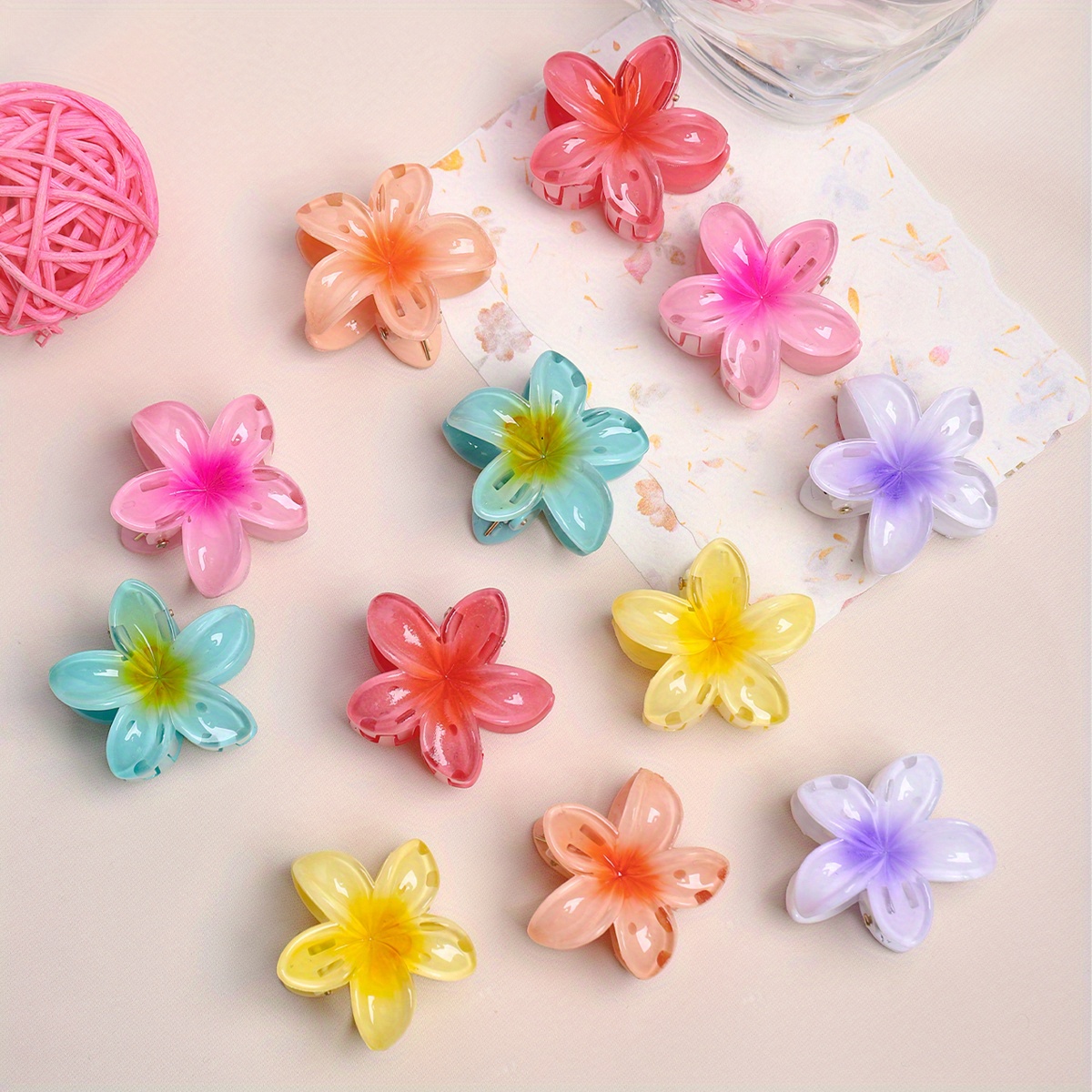 

12pcs Elegant Cute Flower Hair Claws Set, Gradient Color Jelly Bauhinia Anti-slip Hair Claws, Small Floral Design Hair Clips For Women, Party Accessories, Mixed Color Plastic - Ages 14+