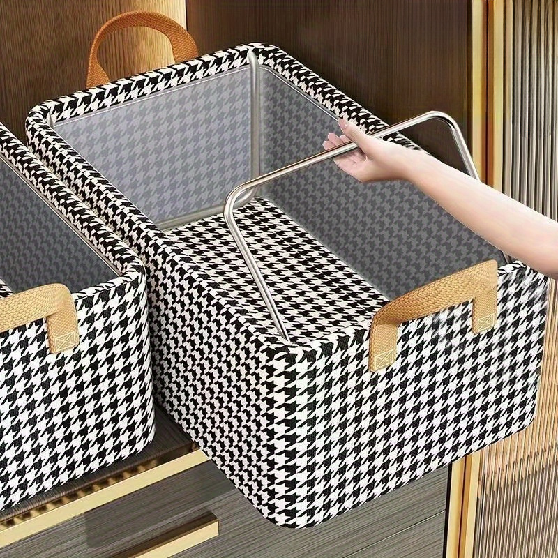 

1pc Foldable Storage Basket, Geometric Pattern Storage Basket With Strong Handle, Non-woven Fabric Cabinet, For Living Room Bedroom Laundry, Ideal Home Supplies