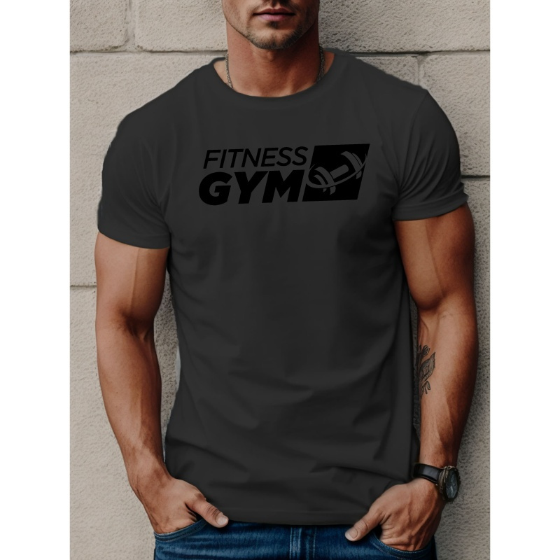 

Men' Gym Graphic Tee - Casual Short Sleeve T-shirt With , Breathable Polyester, Machine Washable - Summer