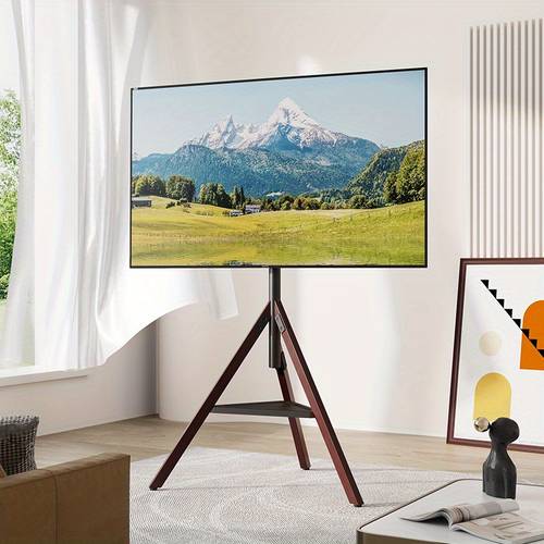 meuble tv spacieux en bois haut de gamme - montage au sol pour moniteurs de 32-75, construction en acier inoxydable