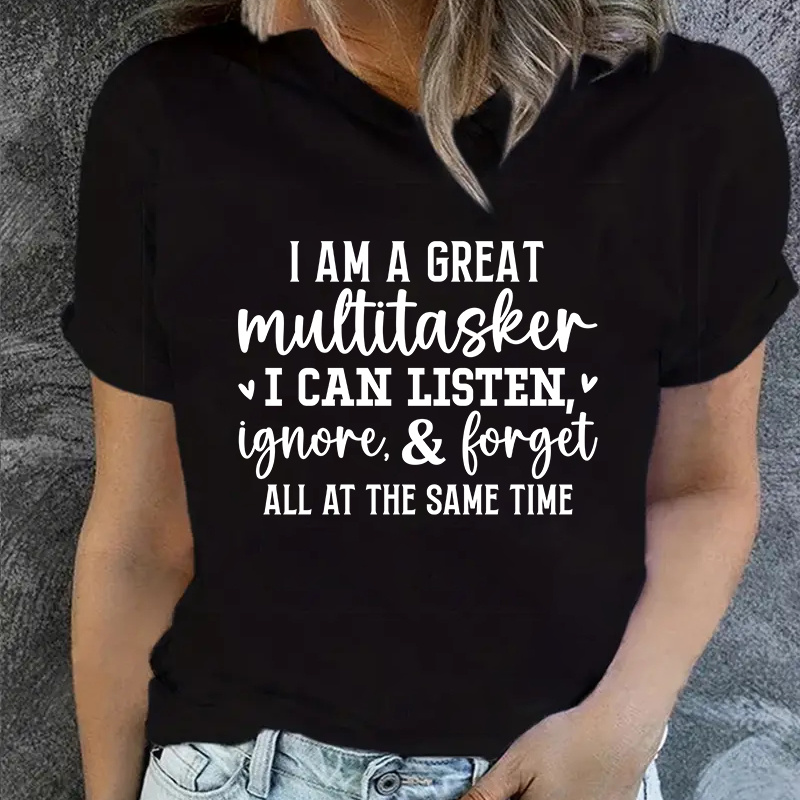 

Women's Casual Short Sleeve T-shirt With Humorous Multitasker Quote, Comfort Fit, Stylish Crew Neck Top For Everyday Wear