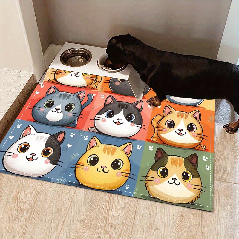 

Cartoon Print Pet Feeding Mat - Non-slip, Easy Clean Polyester Dog Bowl Pad For Home Use