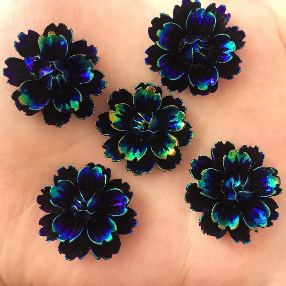 

6pcs 25mm Ab Resin Glitter Candy Color 3d Flower Flat Back Stone Wedding Applique Crafts Accessories Making Supplies, Wedding Applique Crafts Accessories