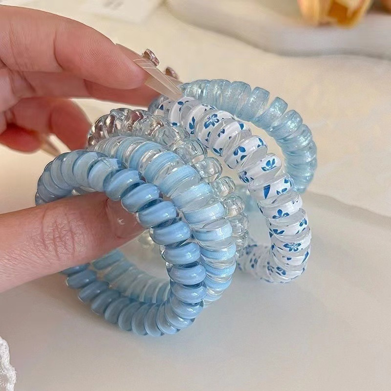 

5pcs Sea Salt Spiral Hair Scrunchies - , Non-damaging Bands With Floral Patterns, For Stylish Ponytails, Hair Accessories