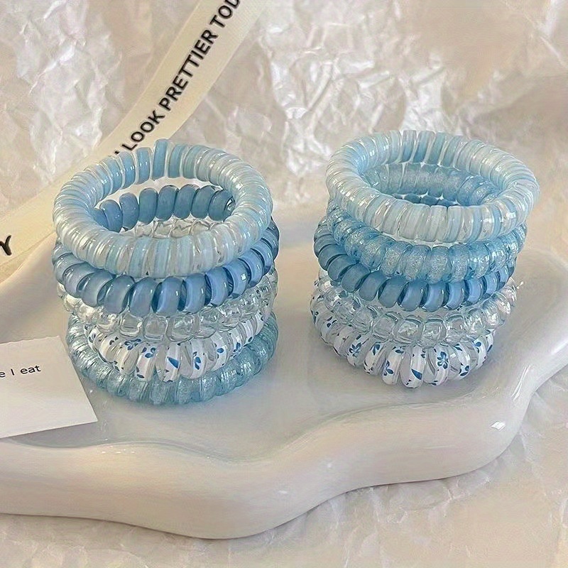 Image of 5/10pcs Salt Mint Hair Ties - Non-damaging Elastic Hair Bands With Floral Charm, Cute Gradient Ombre Design For Women S, Everyday & Special Occasions, Cute Hair Accessories, Decorative Hairbands