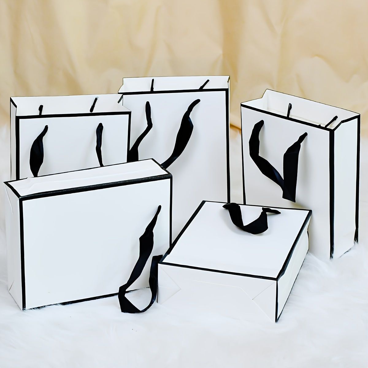 

10pcs, White Kraft Paper Gift Bags With Black Handles, For Wedding, Birthday, Shopping, Party Favors, Boutique - Craft Paper Bags For Small Business Supplies