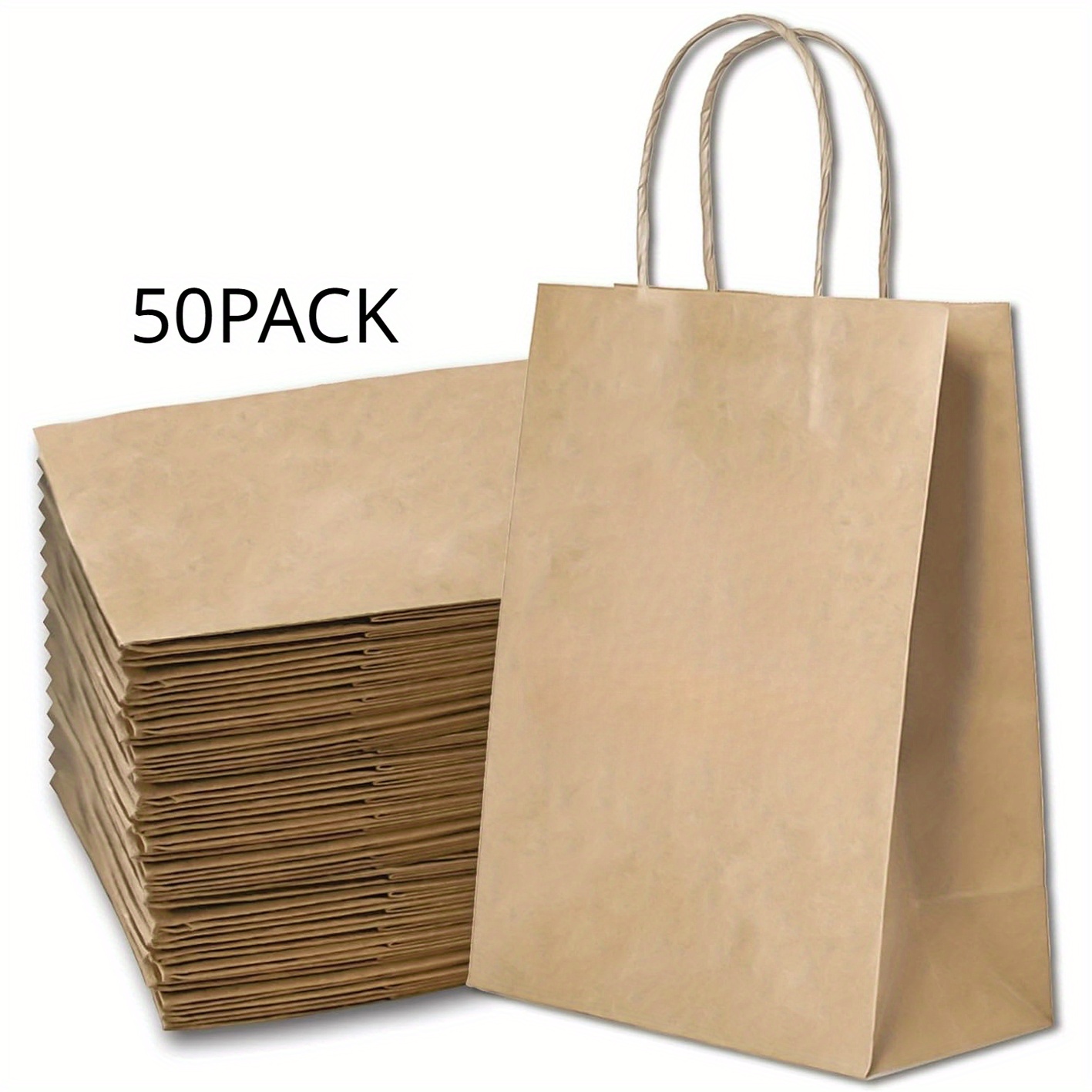 

multipurpose" 50-pack Brown Kraft Paper Gift Bags With Handles - Perfect For Small Business, Christmas, Wedding Favors, Shopping & Halloween Trick-or-treat