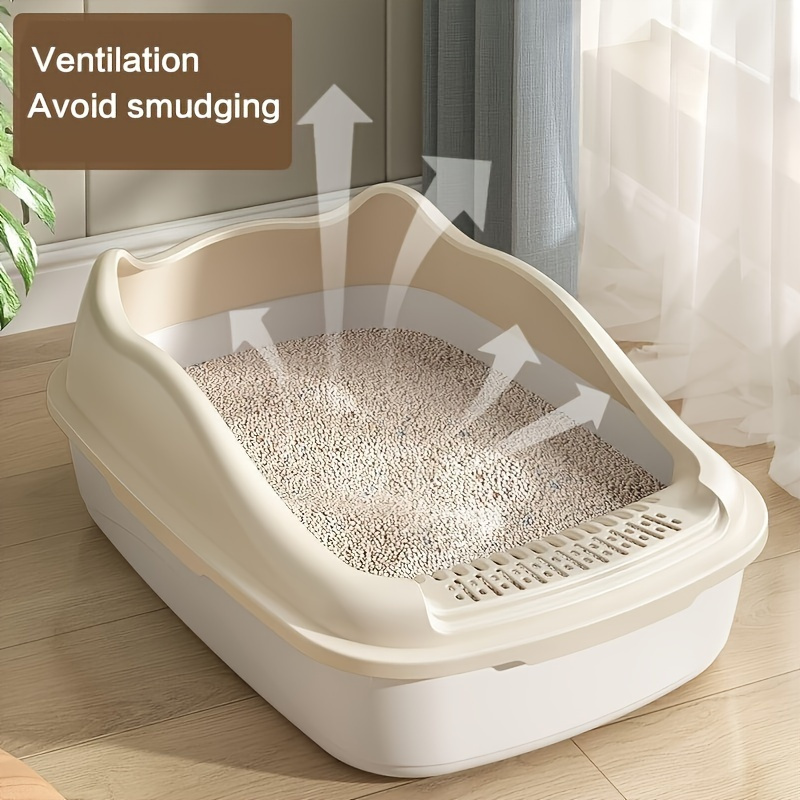 

1pc Oval-shaped Semi-closed Cat Litter Box With Ventilation, Silicone + Pp, Splash-proof, Anti-smudge For Cats - Includes Litter Scoop