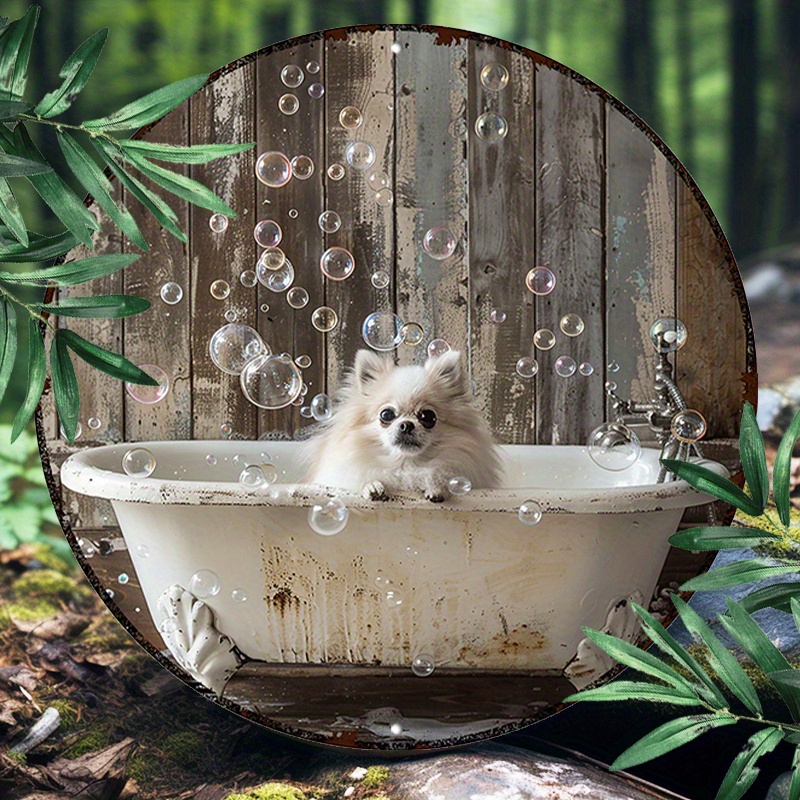 

Waterproof Aluminum Metal Round Sign With Bath Soap Pomeranians Design, 8x8 Inch - Uv Resistant, Easy To Hang Indoor/outdoor Decor For Home, Restaurant