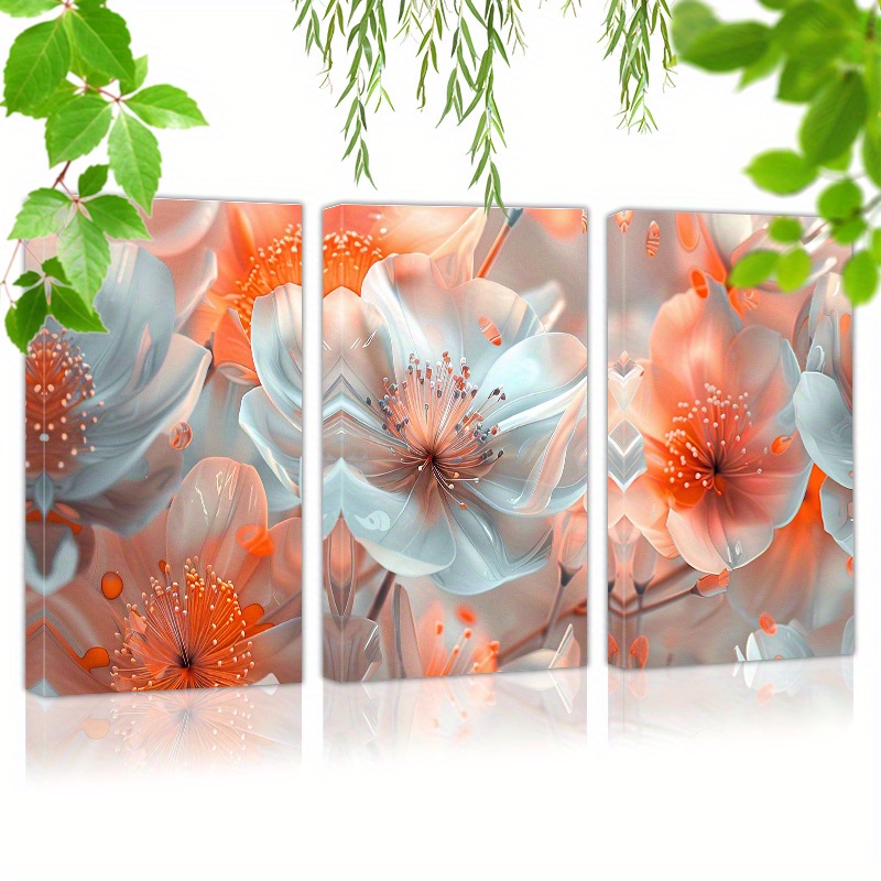 

Framed Set Of 3 Canvas Wall Art Ready To Hang Delicate, Soft Orange And White Flowers (2) Wall Art Prints Poster Wall Picrtures Decor For Home