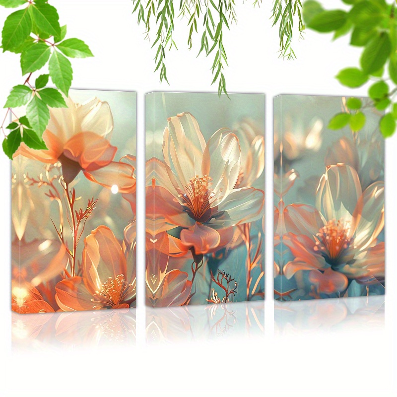 

Framed Set Of 3 Canvas Wall Art Ready To Hang Delicate, Soft Orange And White Flowers (7) Wall Art Prints Poster Wall Picrtures Decor For Home