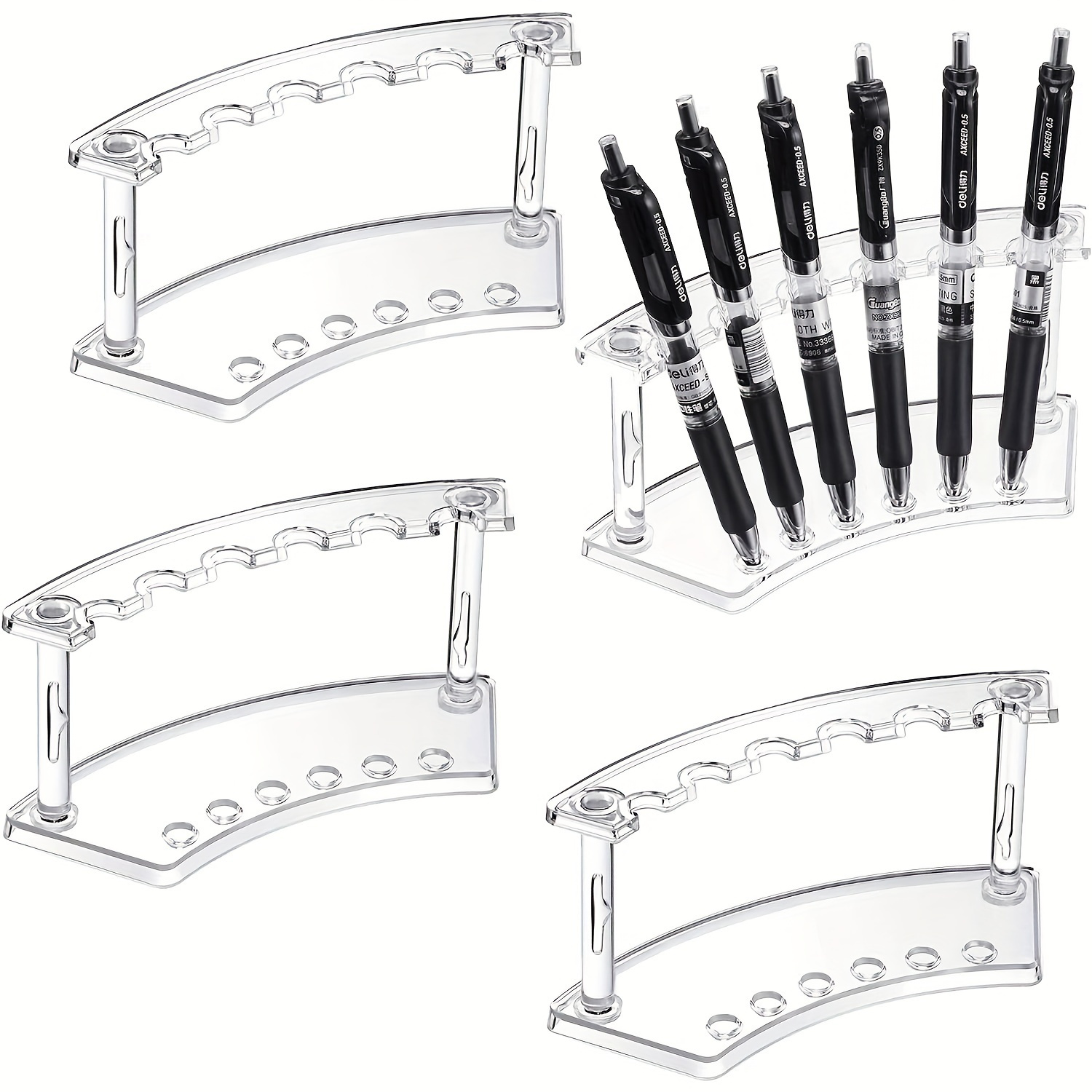 

4pcs Porte-Stylos en Acrylique - Organisateur de Bureau Multifonctionnel pour Fournitures de Bureau, Design Économiseur d'Espace