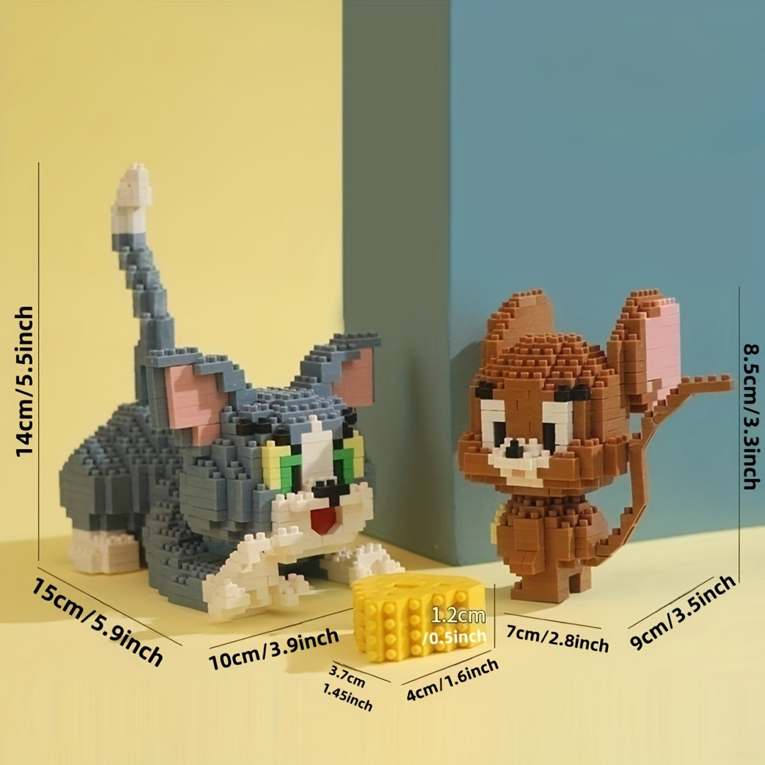 1500 parça Kedi & Fare Yapı Blokları Seti - Yaratıcı Ofis & Ev Dekoru, Gençler & Yetişkinler İçin Mükemmel Hediye, Dayanıklı ABS Malzeme