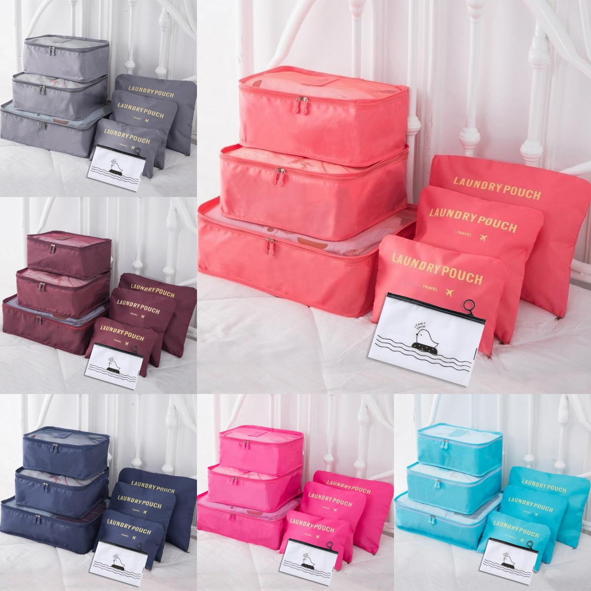 

7pcs Vibrant Travel Storage Bag Set In 11 Colors - Polyester, Zippered Pouches For Luggage & Closet Organization - Foldable, Easy-clean Organizer For Clothes, Underwear & More, Luggage For Travel