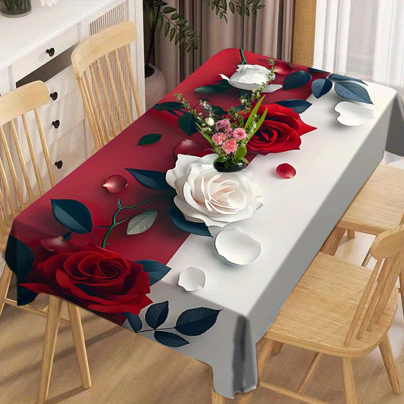 

Floral Print Rectangle Tablecloth - Machine Woven Polyester Cover For Dining Table, Home, Gift, Restaurant, Party, Tea Table, Desk - Oil, Water, Heat Resistant, Easy Clean Table Pad