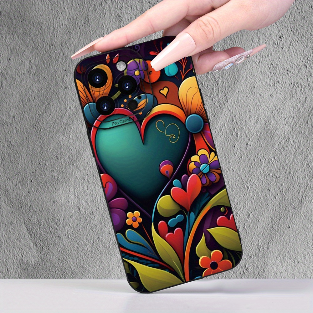 TEMU Custodia base in TPU con motivo floreale colorato compatibile con iPhone 15 14 13 12 11 XS XR X 7 8 Plus Pro Max Mini - Finitura opaca creativa