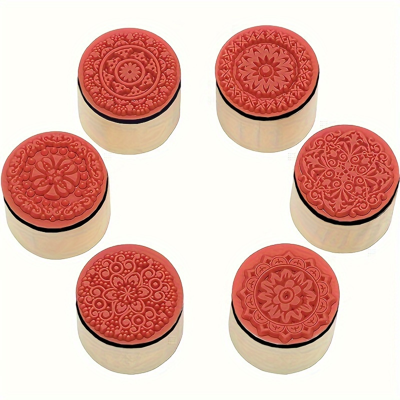 

6pcs Floral Pattern Round Wood Rubber Stamp For Scrapbook And Wedding Invitation Cards (floral Design) 3cm/ 1.18in