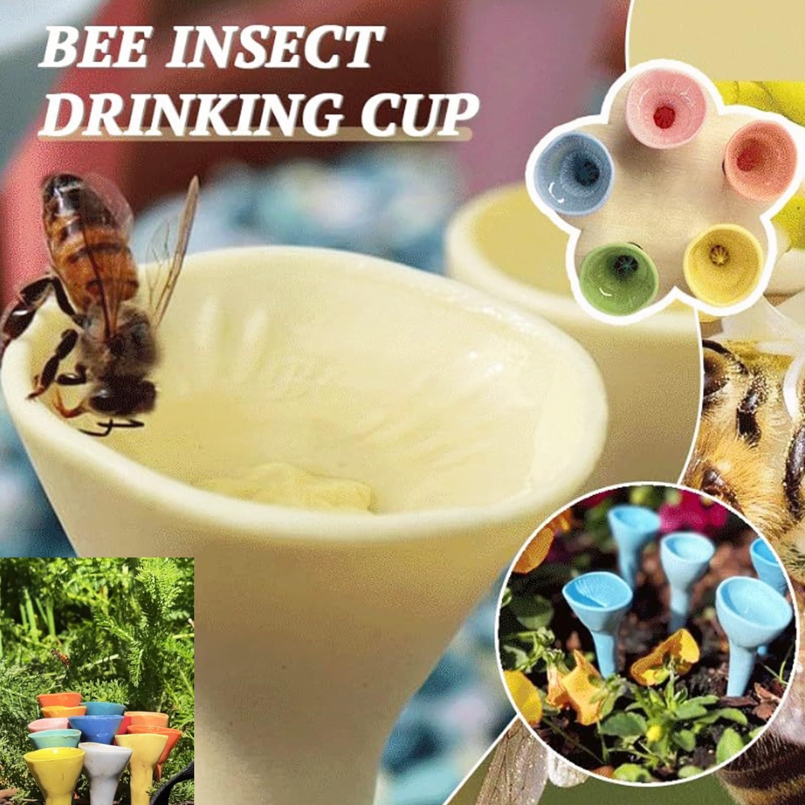 

5-pack Colorful Bee Water Cups - Resin Insect Drinking Dishes For , Collects A Teaspoon Of Water