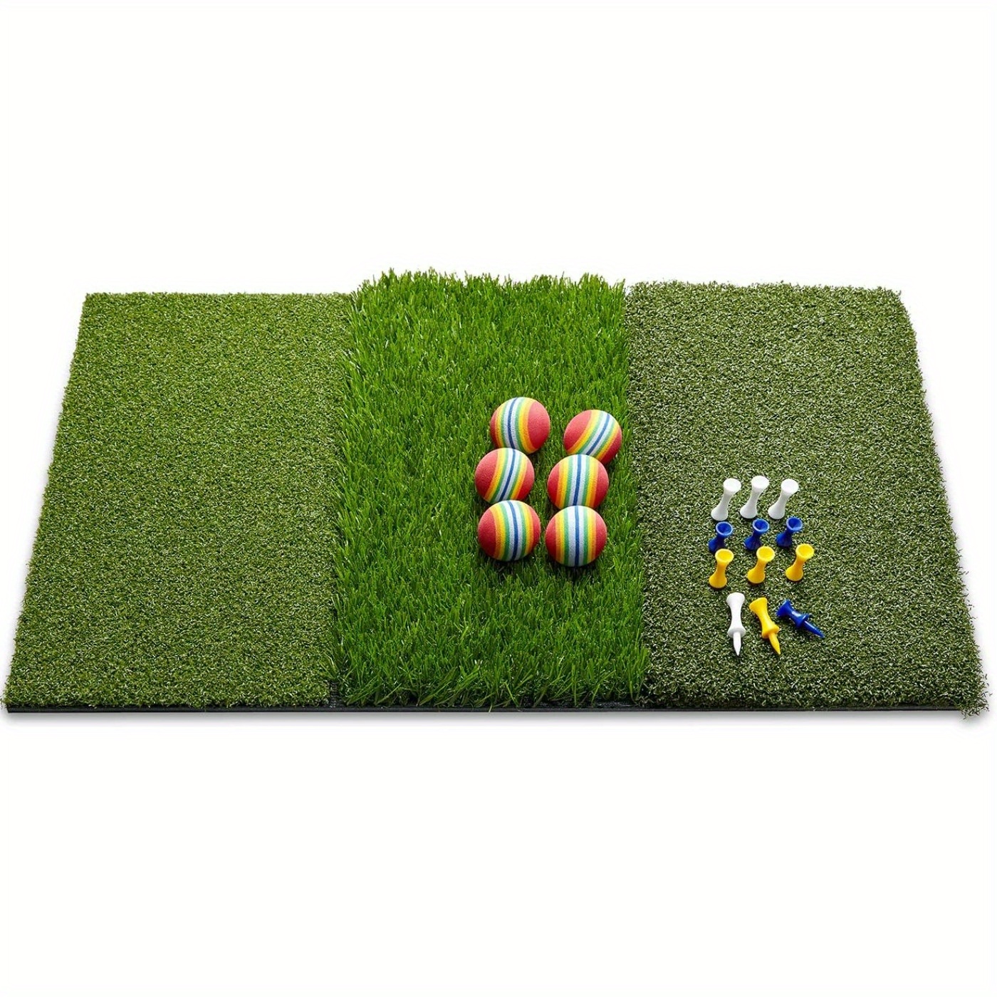 

Golf Mat Chipping Hitting 25" X16" 3in1 Foldable - Practice Turf Backyard Or Indoor Portable Premium Quality Realistic Multi Length Grass + 12 Extra Tees