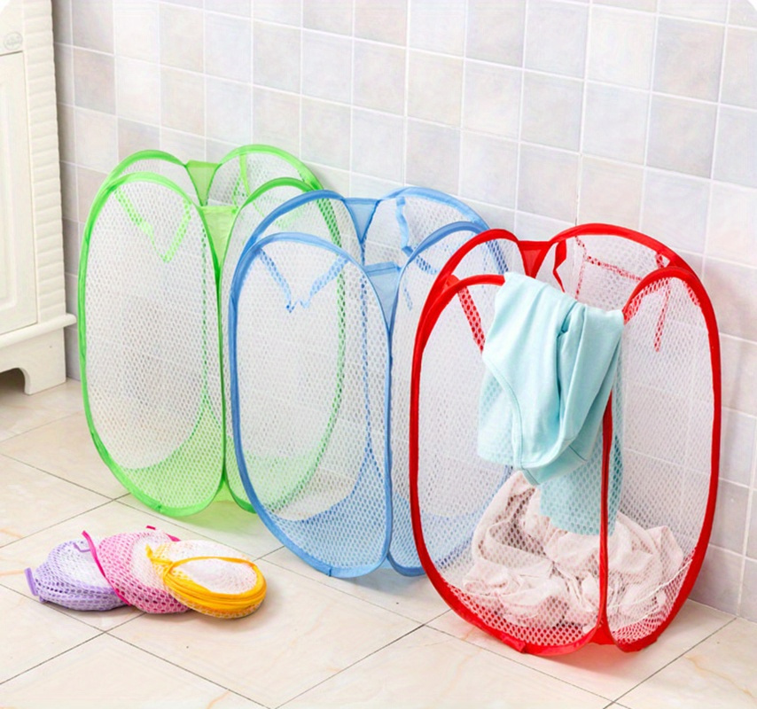 1pc   up laundry hamper folding mesh laundry basket for dirty clothes storage kids toys   storage bucket contemporary style nylon material handles included details 2