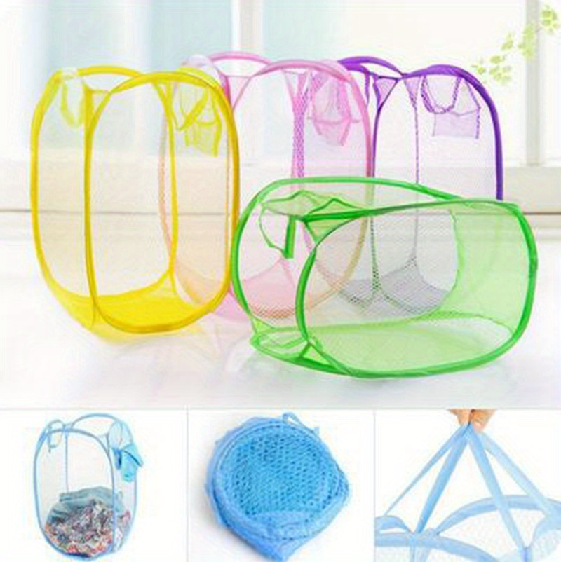 1pc   up laundry hamper folding mesh laundry basket for dirty clothes storage kids toys   storage bucket contemporary style nylon material handles included details 3