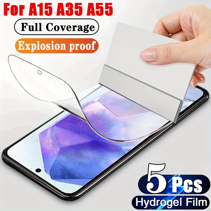 

5-piece Hydrogel Screen Protector For Samsung Galaxy A55/a35/a15 4g/5g Ultra - Anti-spy, Curved Design With Smart Sliding Camera Cover & Card Slot