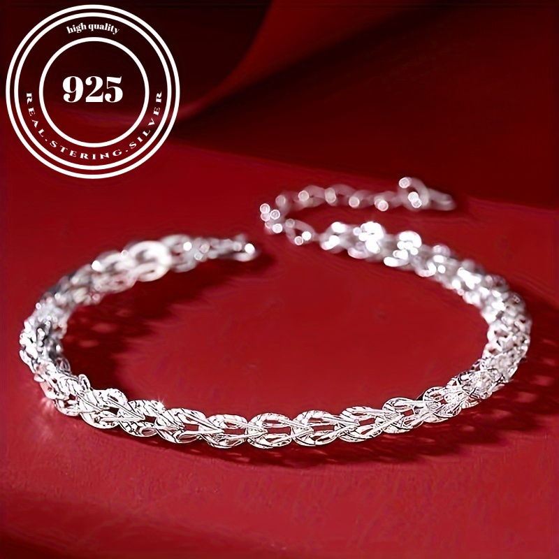 

S925 Sterling Silver Glitter Phoenix Tail Bracelet Elegant Minimalist Style Hypoallergenic Hand Chain Jewelry For Women 2.1g/0.07oz