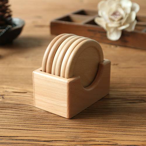 Set of 6 Japanese-Inspired Black Walnut Wooden Coasters - Stylish & Durable Mats for Tea and Coffee Cups, Perfect for Home Decor