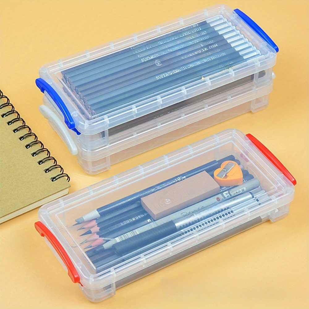 

Stackable Clear Pencil Case With Snap-tight Lid - Large, Lightweight Organizer For Art Supplies, Watercolor Pens & Office Essentials